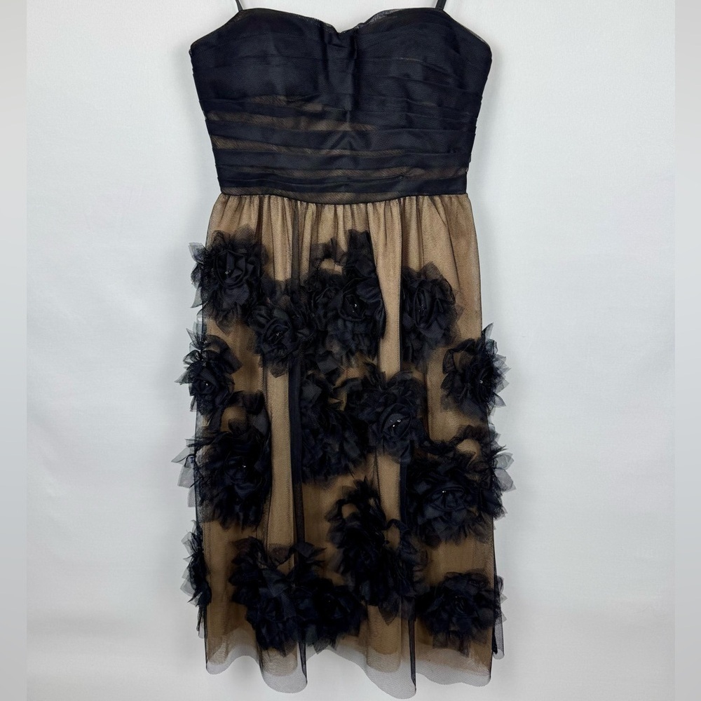 NWT Robert Rodriguez Strapless Cocktail Dress Black Nude Tulle Sequins Size 2